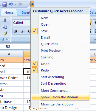 Move the Quick Access Toolbar to another location