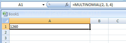 =MULTINOMIAL(2, 3, 4)