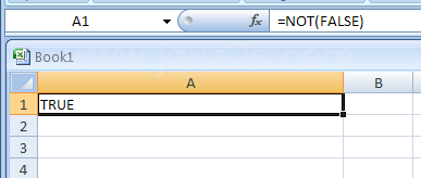 Input the formula: =NOT(FALSE)