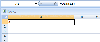 Input the formula: =ODD(1.5)