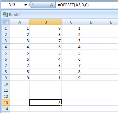 OFFSET(reference,rows,cols,height,width) returns a reference offset from a given reference