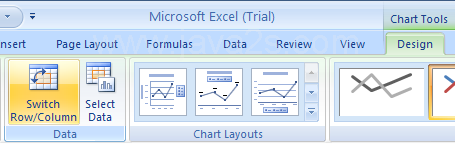 Select the chart. Click the Design tab under Chart Tools. Then click the Switch Row/Column button
