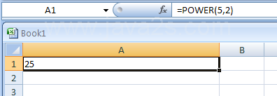 Input the formula: =POWER(5,2)