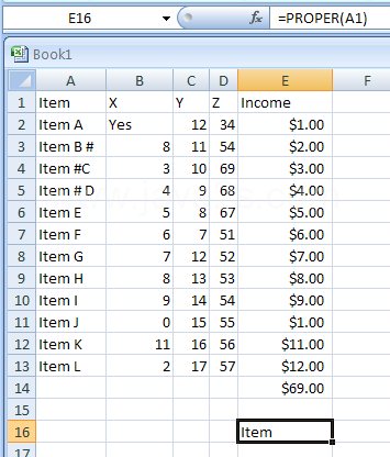 Input the formula: =PROPER(A1)