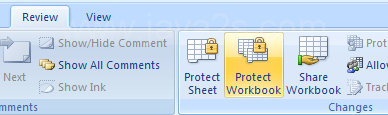 Click the Review tab, click the Protect Workbook button