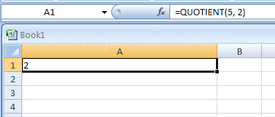 Input the formula: =QUOTIENT(5, 2)