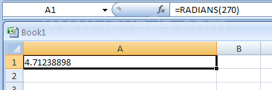 Input the formula: =RADIANS(270)