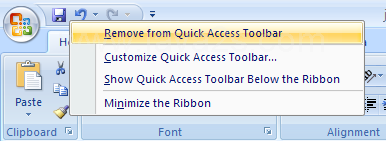 Remove a button or group in Quick Access Toolbar