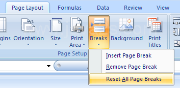 Click the Page Layout tab. Click the Breaks button. Click Reset All Page Breaks.