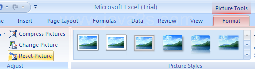 Click the picture. Click the Format tab under Picture Tools. Click the Reset Picture button.