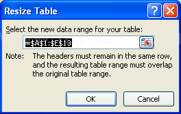 Type the range you want to use for the table.