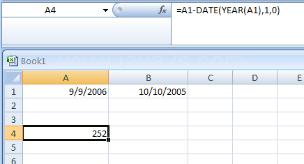 Return the day of the year for a date stored in cell A1:
