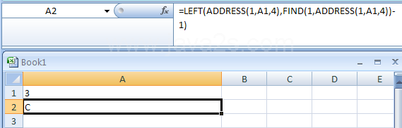 Input the formula: =LEFT(ADDRESS(1,A1,4),FIND(1,ADDRESS(1,A1,4))-1)