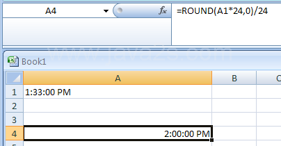 Input the formula: =ROUND(A1*24,0)/24