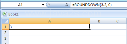 Input the formula: =ROUNDDOWN(3.2, 0)