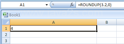 Input the formula: =ROUNDUP(3.2,0)