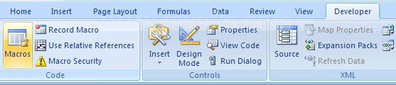 Click the Developer or View tab. Click the Macros button.