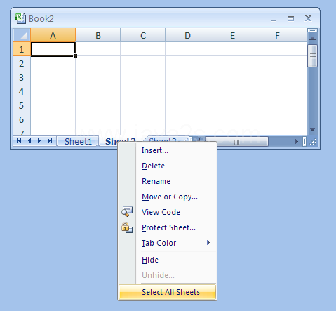 Select all worksheets