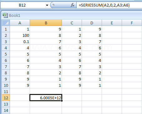 SERIESSUM(x,n,m,coefficients) returns the sum of a power series