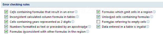 Select the error checking rules check boxes you want to use.