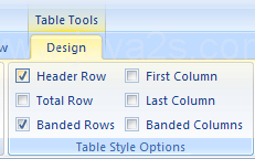 Select Header Row to format the top row of the table as special.