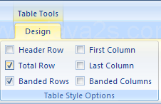 Select Totals Row to format the bottom row of the table for column totals.