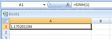 Input the formula: =SINH(1)