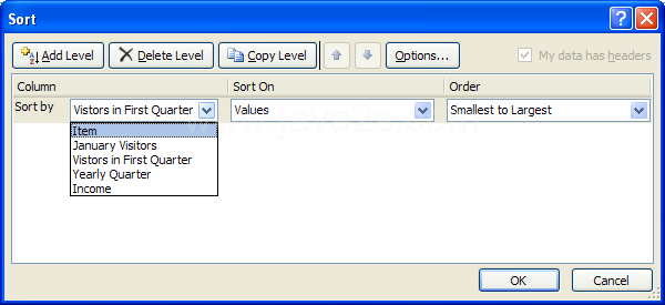 Click the Column list arrow and then select a sort field.