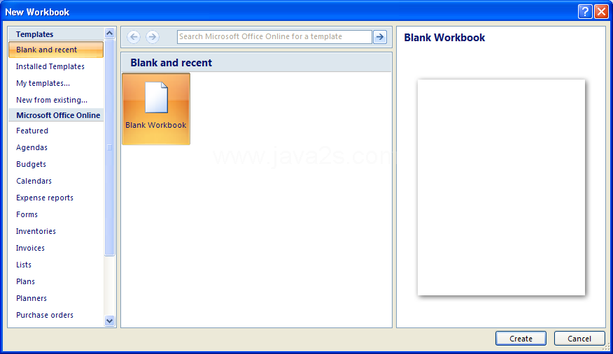 The New Workbook dialog box appears.