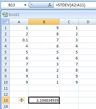 STDEV(number1,number2,...) estimates standard deviation based on a sample