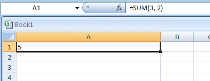 Input the formula: =SUM(3, 2)