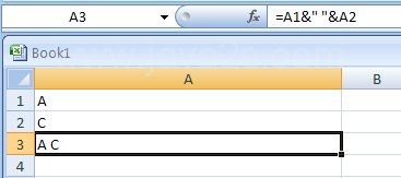 To add a space between the two entries when joining Two or More Cells: