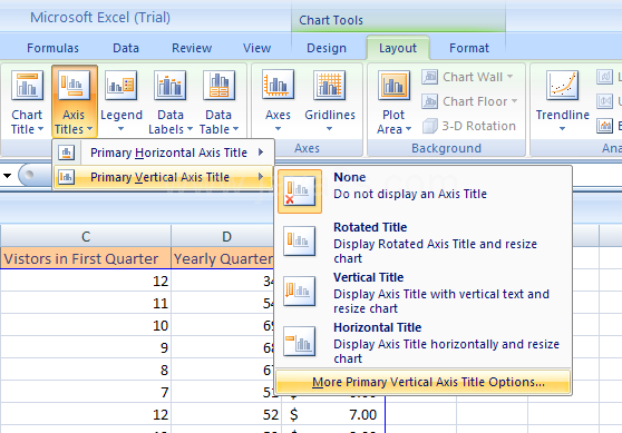 Or Point to Primary Vertical Axis Title, and then click More Primary Vertical Axis Title Options.