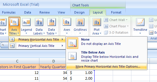 Point to Primary Horizontal Axis Title, and then click More Primary Horizontal Axis Title Options.