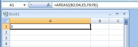 Input the formula: =AREAS((B2:D4,E5,F6:I9))