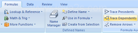 Click the Trace Dependents button to find out which formulas refer to a cell.