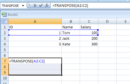 TRANSPOSE(array) returns the transpose of an array