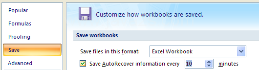 Click Save. Select the Save AutoRecover information every x minutes. Enter the number of minutes.