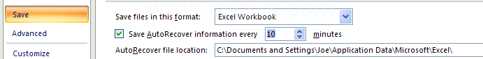 Specify the complete path to the folder location where you want to save your AutoRecover workbook file.