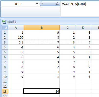 Use the COUNTA function to return the number of nonblank cells in a range named Data