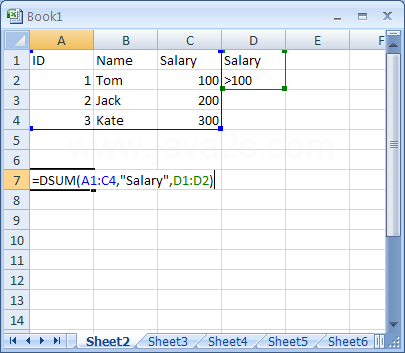 Fill the formula:  =DSUM