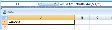 Use the REPLACE function to replace one character beginning at position 5 with nothing