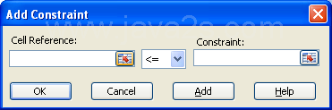 Enter specific cell reference and constraint, and then click Add.