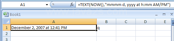 Uses the NOW and TEXT function to format the date and time.