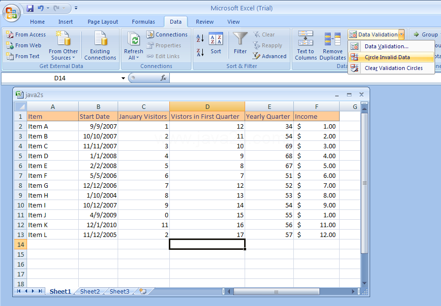 View invalid data