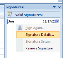 To see signature details, click Signature Details,