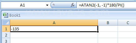 =ATAN2(-1, -1)*180/PI()