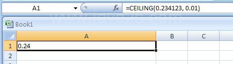 Input the formula: =CEILING(0.234123, 0.01)