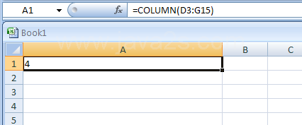 Input the formula: =COLUMN(D3:G15)