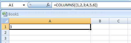 =COLUMNS({1,2,3;4,5,6}) returns the number of columns in the array constant